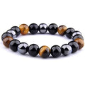 Triple Protection Bracelet – Hematite, Black Obsidian & Tiger’s Eye | Balance, Protection & Positive Energy
