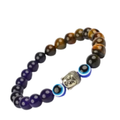 Round Beaded Tiger Eye With Amethyst & Evil Eye Stone Bracelet | Reiki Healing for Men Women & Kids